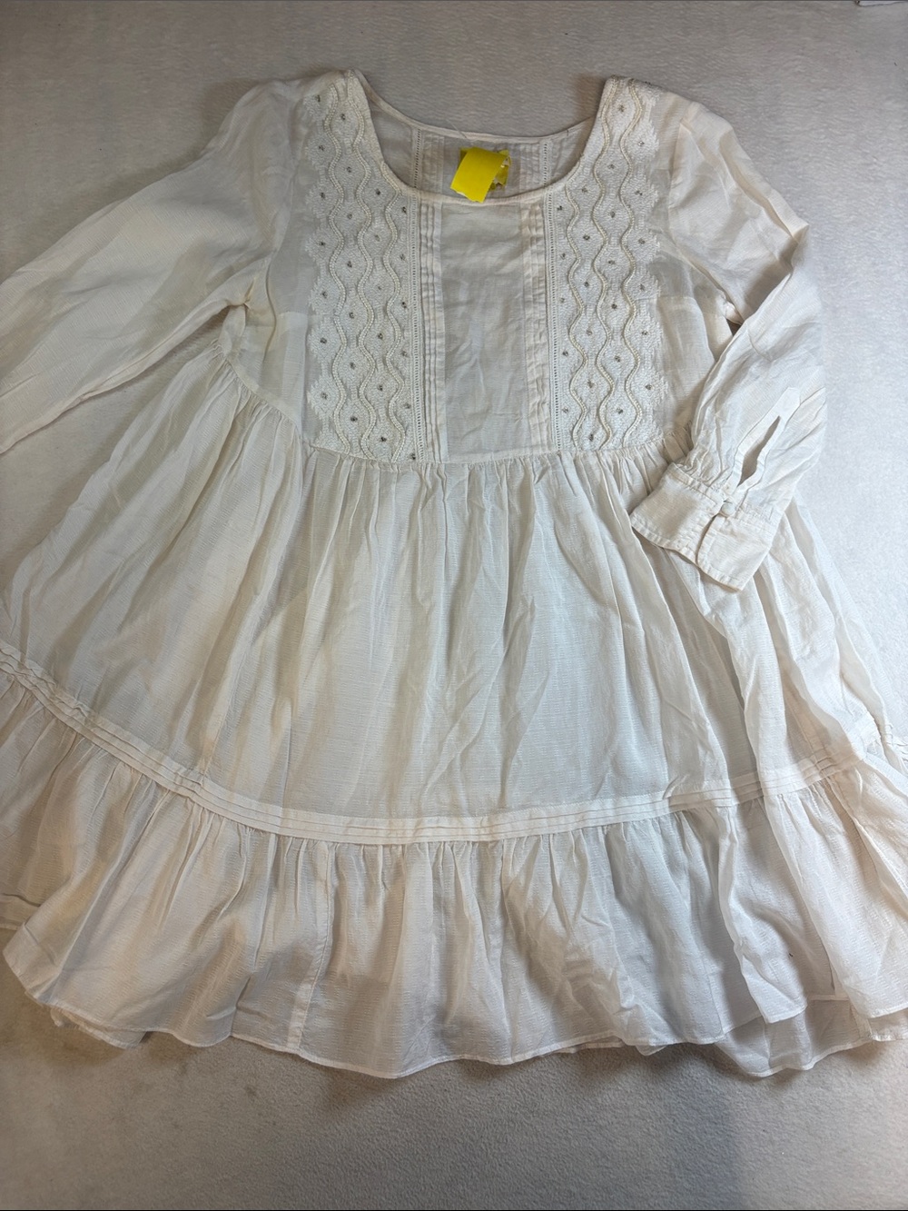 Maeve Cream Gauzy Peasant Tunic with Lace Yoke
